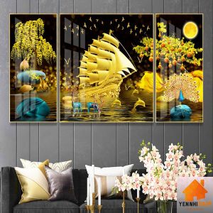 Xả tranh tráng gương tranh treo tường combo 3 bức treo tường dài 12m hoặc 14m tranh trang trí phòng khach sảnh hành lang đẹp hơn tranh đính đá tranh nghệ thuật