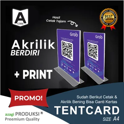 Akrilik Display A4 + Print Tempat QR Scan Tent Card Meja
