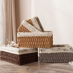 NOBLELYN Imitation Rattan Rattan Storage Baskets Vegetable Fruit Home Decoration Hand-woven Baskets  Toy Storage Desktop Sundries Organizer