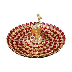 20cm Embossed Peacocks Tray Durable Metallic Finish Decorative Serving Platter For Multiple Treats