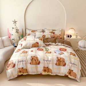 Dansunreve 3/4in 1 Bộ Ga trải giường dễ thương bộ đồ giường hoạt hình đặt kapibala tấm phẳng Duvet cover gối duy nhất Nữ Hoàng King size mềm bedsheet Bộ