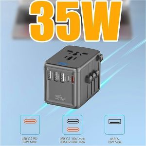 CODES Universal Travel Adapter 35W PD Fast Charging International Power Adapter For Europe UK US AU 200+ Countries Compatible with iPhone 16 15 MacBook Laptop