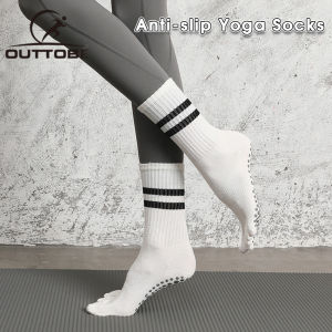 Outtobe ถุงเท้ากีฬาถุงเท้าโยคะยาวพร้อมที่จับสำหรับผู้หญิงที่ชั้นล่างของบ้านถุงเท้ากันลื่นเต้นพิลาทีสฟิตเนสถุงน่องผ้าฝ้ายยิมถุงเท้าโยคะถุงเท้าถุงเท้ากันลื่น