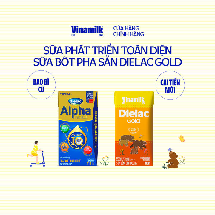 Thùng 48 hộp sữa bột pha sẵn Vinamilk Dielac Alpha Gold 110ml - Sữa nước hỗ trợ phát triển trí não của trẻ, tăng cân, chiều cao (Sữa dành cho trẻ em trên 1 tuổi)