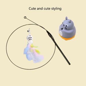 2026 Long Steel Wire Pole Cat Teaser Wand Rotating Chinchilla Feather Fishing Toy Stress Relief Play Toy for Kittens