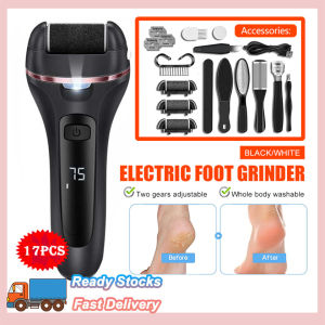 [SG SELLER]2024 Washable Electric Foot File Callus Remover Foot Grinder Foot File Pedicure Kit Tools Electric Callus Remover Dead Skin Remover Feet Care 17PCS