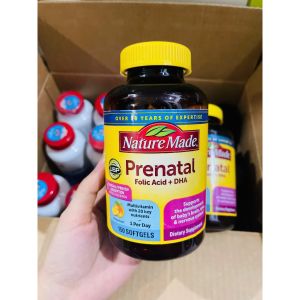 Viên Uống Bổ Bầu Nature Made Prenatal Folic Acid + DHA Vitamin Tổng Hợp 150 Viên (BILL AIR US) - - Giảm nguy cơ thiếu máu ngăn ngừa thiếu máu do thiếu sắt giúp duy trì mức hemoglobin bình thường và đảm bảo cung cấp đủ oxy cho mẹ và thai nhi.