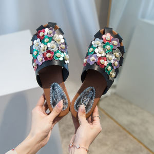 Xăng đan đế bệt nữ thời trang có đầu rỗng ngọc trai mùa hè mới