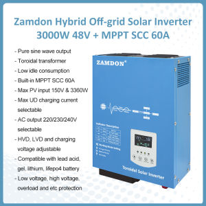 Zamdon Toroidal Hybrid Off-grid Solar Inverter 48V3000W with 60A MPPT SCC