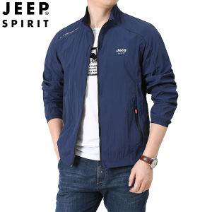 JEEP SPIRIT Mens Lightweight Jacket Summer Thin Standing Collar Sun Protection UPF50+ Outdoor Travel UV Protection Waterproof Fishing Suit Jacket