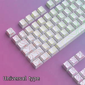 NOBLELYN 97 Keys PET Mechanical Keyboard Keycaps Sidelit Light White Contour Lines Backlit Keycaps Cool Translucent Double Shot Keycaps Esports