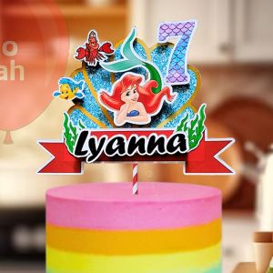 Topper Cake Mermaid 3D Bisa Custom Nama untuk Hiasan Kue Ulang Tahun Anak Karakter (Putri Duyung)