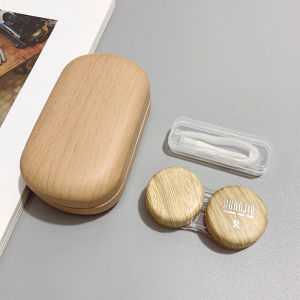 Wood Grain Retro Contact Lens Case Set with Tweezers Contact Lens Companion Box