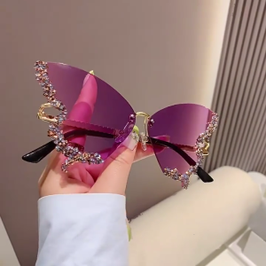 Butterfly Rimless Sunglasses Small Face Butterfly Glasses Rhinestone Bling Sunglasses Diamond Butterfly Sunglasses