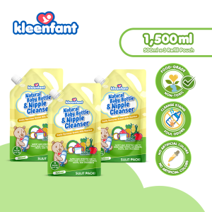 Kleenfant Natural Baby Bottle & Nipple Cleanser 500ml Bottle Pump Pack of 3 Feeding Bottle Cleaner