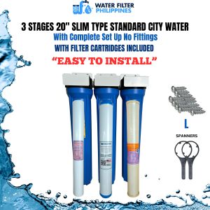 Water Filtration System 3 Stages 20" Slim Type City Water Standard Set Up Complete Set of 1 Sediment Filters and 1 Carbon Block 1 Disposable Granulated Carbon Different Variation