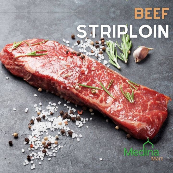 Halal Grass Fed Beef Striploin (1KG). Opted Do Not Cut, slab can be