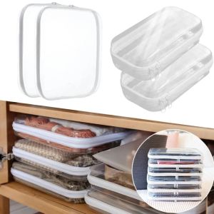 RBJ4 Multi-function Zippered Hard Pouch Stackable Transparent Clothes Organizer Bag Makeup Bags Plastic Toy Storage Bag Home