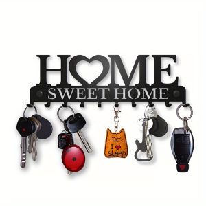 1pc Wall-mounted Storage Rack with Decorative Hooks for Coats- Entryway or Corridor Organizer Fashionable Black Metal Key Holder