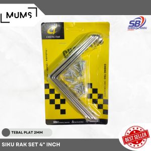 SB Plat Siku Rak Ambalan 4" Inch Set 4 Pcs / Siku Rak L Bracket Oval Penyangga Meja Kursi Lemari Tv Besi Stainless 10cm x 10cm Siku Rak Verseng Breket Braket Dinding Tembok 100mm x 100mm