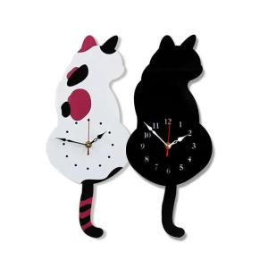 Wall Clock Creative DIY Cat Acrylic Wall Clock with Swing Tail Pendulum for Living Room Bedroom Home Decor Battery Not Included