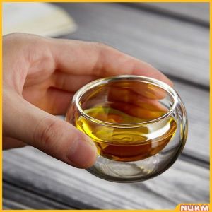 Nurm 50ml Tea Cup Transparent Double Layer Small Tea Cup Thickened Glass Small Tea Cup