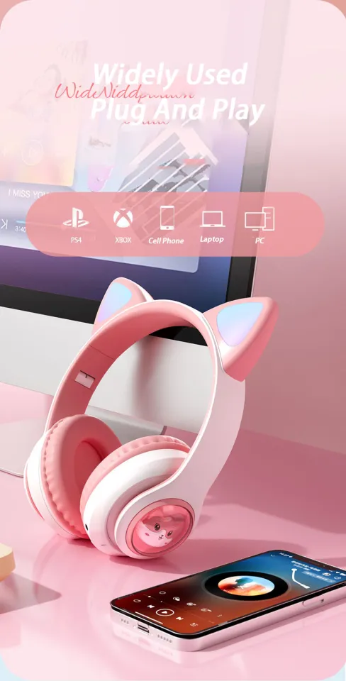 VAORLO Original Wireless Headphones RGB Cute Cat Girls Kids Gift