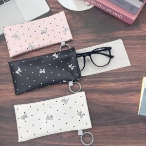 LUMINOU PU Leather Glasses Storage Bag Dot Bow Soft Sunglasses Protective Cover Multi-functional Hanging Myopia Glasses Case Eyewear Accessories