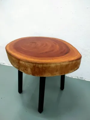 100% Solid Wood Slab Stool & Side Table With Metal Leg 15 - 17 Inch (Round Shape) Unique Design Slab Wood / Wood Slab / Kayu