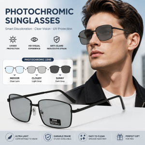 Mens Square Polarized Photochromic Sunglasses HD Lens Driving Eyewear