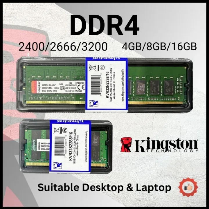 [Local Stock] Kingston DDR4 2400Mhz 2666Mhz 3200Mhz 4GB 8GB 16GB Desktop Laptop RAM