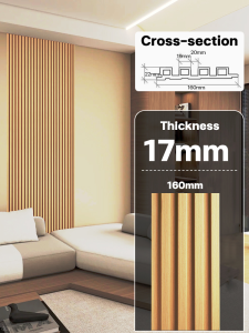 Grille panel Length1M/2M Sound Absorption Noise Reduction Indoor Outdoor Decor Grille Wall Board WPC Wood Grain Grille Wall Panel - Easy Install & Waterproof for Indoor/Outdoor/TV background decor