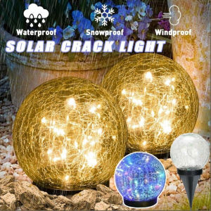 Solar LED Light Cracked Glass Ball Garden Outdoor Path for Patio and Yard Lawn Backyard Raya Decor
