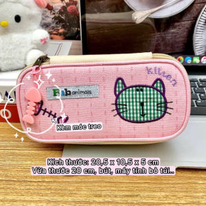 Hộp vải đựng bút đồ dùng học tập đi học đẹp in hình mèo con cute thời trang mới lạ cỡ lớn sành điệu