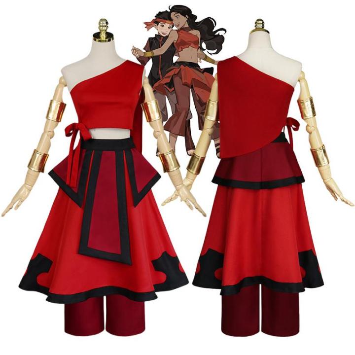 Anime Fire Nation Katara Cosplay Costume Avatar The Last Airbender Cosplay Red Uniform Adult