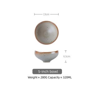 OMK Japanese Style Rough Pottery Curved Edge Salad Bowl Vintage Ceramic Fruit Bowl