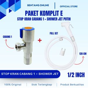 Jet Shower Closet Set Stop Kran Cabang 1 Satu Paket Komplit E Bidet Toilet Duduk Kloset Cebok Putih