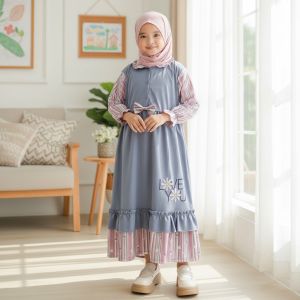 Gamis Dress Anak Perempuan Love Me Ruffle Cantik Carlina Fashion