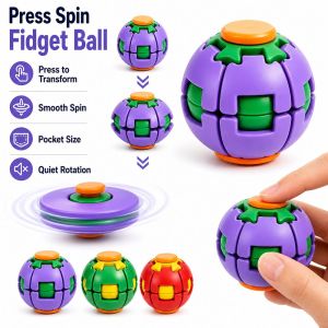 PLNBFG Pocket Size Press Spin Fidget Ball Transforming Structure One-Click Mechanism Sensory Fidget Toy Gifts Smooth Rotation Transforming Spinner Ball Office Desk Use