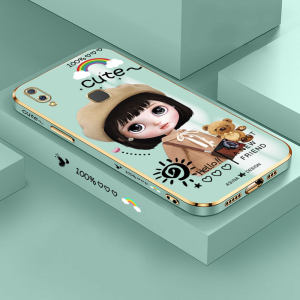 Hontinga Casing Case For OPPO A93 Reno 4F Reno4F Case Fashion Cartoon Cute Girl Luxury Chrome Plated Soft TPU Square Phone Case Full Cover Camera Protection Anti Gores Rubber Cases For Girls