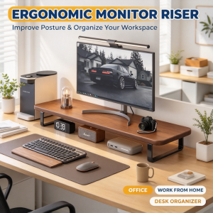 Wooden Monitor Stand  Laptop Rack Desk Organizer Keyboard Storage Rack