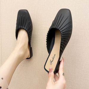 [Free Shipping] WomenS New Lazy Half-Slippers Heelless Closed-Toe Low-Heeled Sandals Versatile And Fashionable For Outdoor Wear