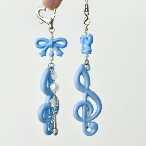 LYM Creative Bowknot Keychain Music Note Beaded Pendant Mobile Phone Lanyard Strap Bag Charm Decor Suitable For Music Lovers Gift