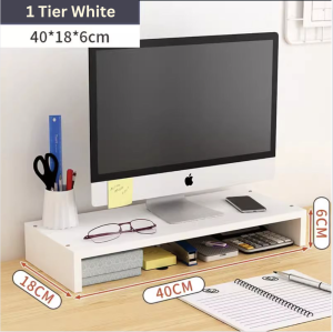 Wooden Monitor Riser Stand – Desktop Shelf with Storage | Ergonomic Screen Raiser for Home Office Desk
