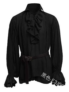 Halloween Medieval Pirate Costume Mens Ruffle Jabot Top Shirt Lace Up Pirate Victorian Colonial Cosplay Outfit For  Women