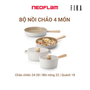 [Hàng chính hãng] Bộ 4 món Neoflam Fika Hàn Quốc: chảo chiên cạn 24& 28cm nồi sâu 18 nông 22cm. Hàng có sẵn giao ngay.