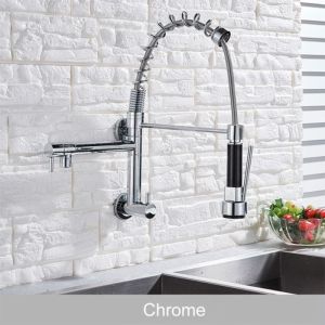 304 Stainless Steel Kitchen Faucet Pull-Down Type 2 in 1 360° Rotate Cold Water Wall Mounted Kitchen Sink Faucet