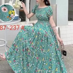 Summer Dress Women Plus Size Korean Style Bohemian Floral Cotton Dress Beach One-Shoulder Printed Casual Holiday Vintage Women Clothes