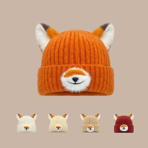 MUSCLEX Cartoon Design Fox Ears Beanies Versatile Thickened Pullover Hats Cute Warm Winter Beanies for Women and Men