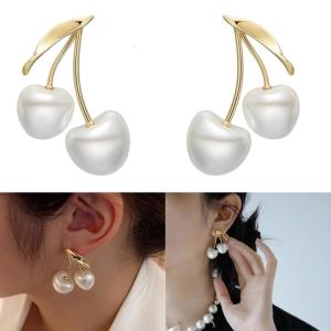 Cherries Blossom Pearls Ear Cherries Pearls Drop Earrings Lightweight Copper For Daily Wear Formal Event